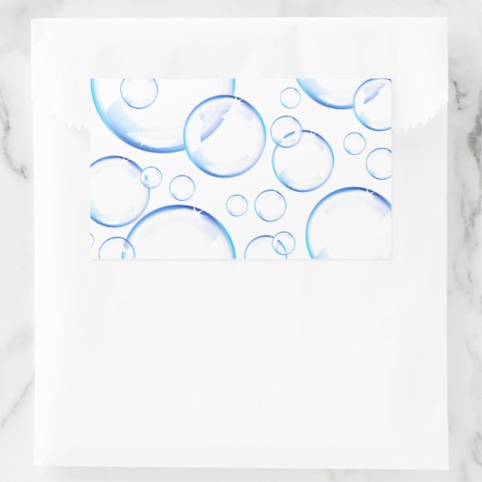 Transparante blauwe zeepbellen rechthoekige sticker (Tas)