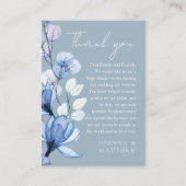Transparante Bloemen Stoffige Blauwe Bruiloft Dank Plaatskaartje (Voorkant)
