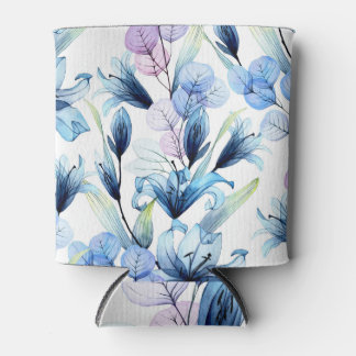 Transparante bloemen, waterverf naadloos patroon blikjeskoeler