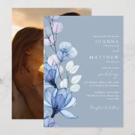 Transparante bloemenfoto Dusty Blue Wedding Kaart