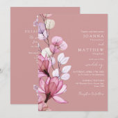 Transparante bloemige QR-code Stof Roze Trouwkaart Kaart (Voorkant / Achterkant)