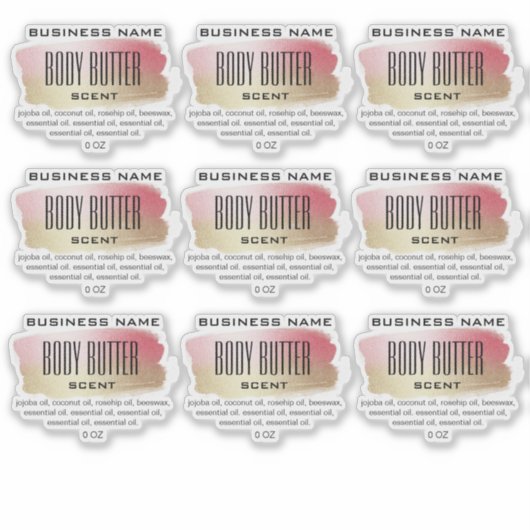 Transparante body boter etiketten roze en goud sticker (Voorkant)