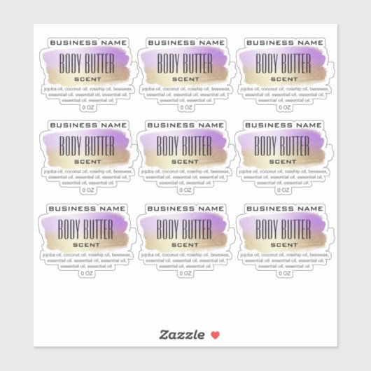 Transparante body boterlabels Paarse en gouden Sticker (Vel)