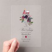 Transparante Bourgogne Bloemen Wijnproeverij Acryl Uitnodigingen (Insitu (Draagbaar))