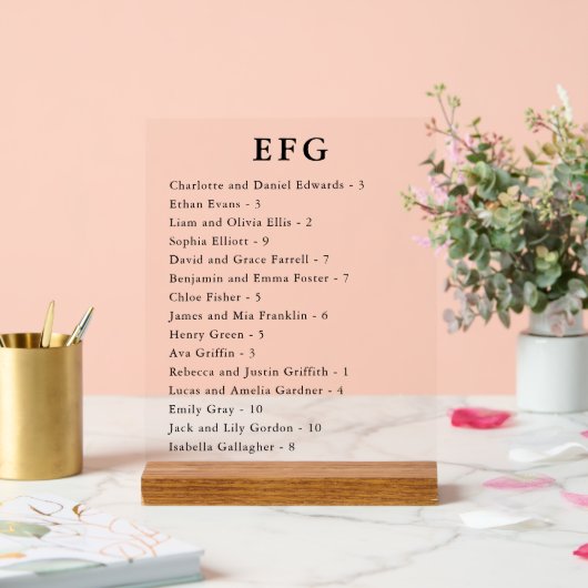 Transparante Bruiloft Gast Namen Zitkaarten Acryl Bord (Huwelijk)