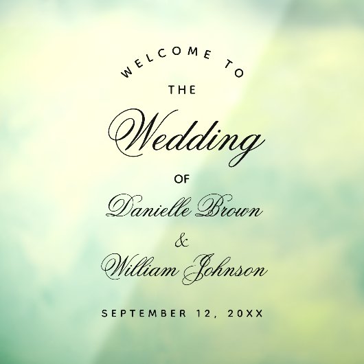 Transparante bruiloft Welkom Elegant Calligraphy Raamsticker (Vel 3)
