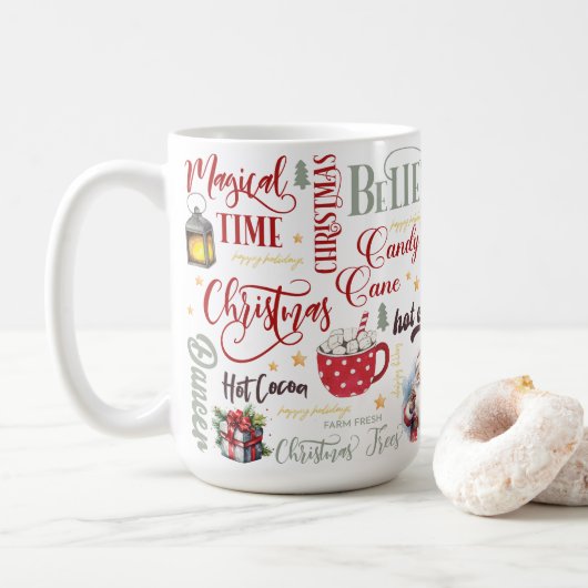 Transparante collage met Sinterklaas, warme chocol Koffiemok (Met donut)