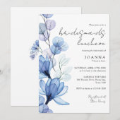 Transparante Dusty Blue Floral Bruidsmeisjes Lunch Kaart (Voorkant / Achterkant)