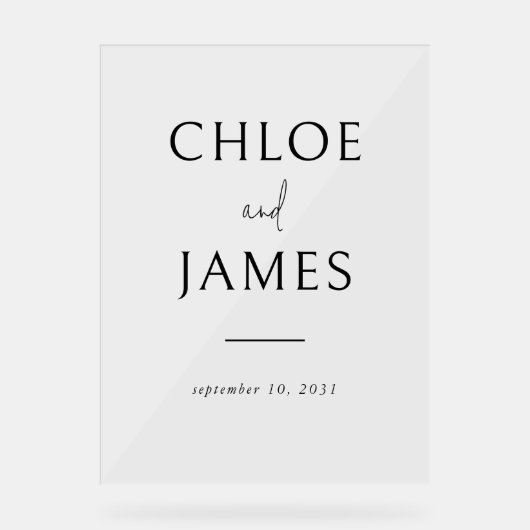 Transparante Elegant Custom Couple's Naam Bruiloft Acryl Bord (Voorkant)