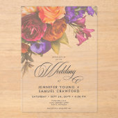 Transparante Elegante Moody Vibrant Bloemen Huweli Acryl Uitnodigingen (Voorkant)