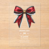 Transparante Elegante Red Bow Kerstfeest Acryl Uitnodigingen (Voorkant)