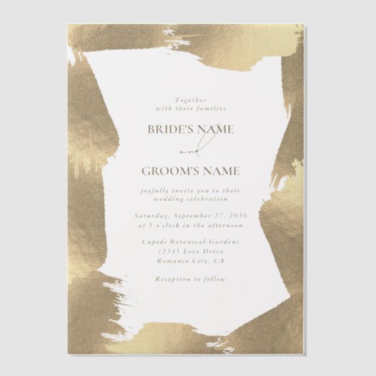 Transparante Faux Gold Foil Border Wedding Overlay Vellum Uitnodigingen (Voorkant)
