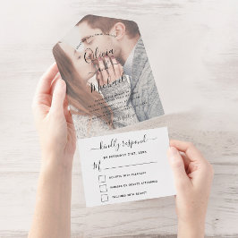 Transparante foto-bruiloft Eenvoudig modern All In One Uitnodiging