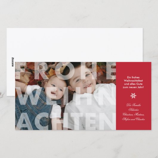 Transparante Frohe Weihnachten in rode fotokaart Feestdagenkaart (Voorkant / Achterkant)