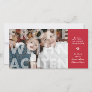 Transparante Frohe Weihnachten in rode fotokaart Feestdagenkaart