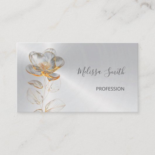 Transparante gouden bloem zilver visitekaartje (Voorkant)