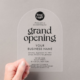 Transparante Grand Opening Zakelijk Logo Minimalis Acryl Uitnodigingen