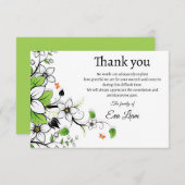 Transparante groene bloemenbegrafenis dank je kaar informatiekaartje (Voorkant / Achterkant)