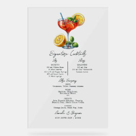 Transparante Italiaanse huwelijksignaturecocktails Acryl Bord