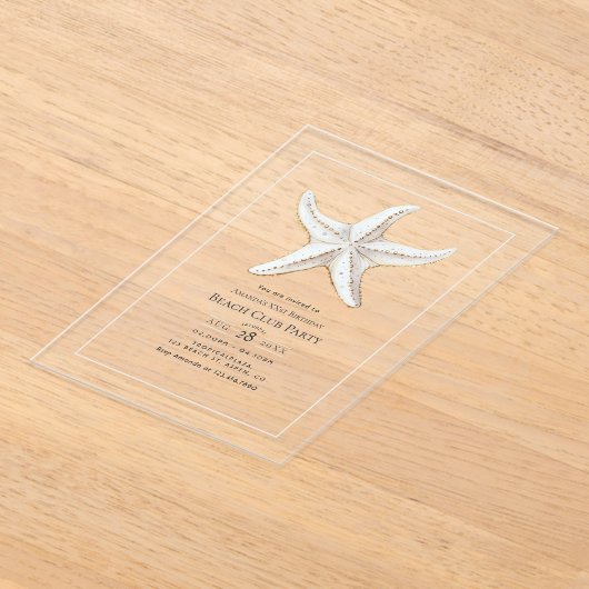 Transparante Kust Chic Strandclub Verjaardagsfeest Acryl Uitnodigingen (Laagn)