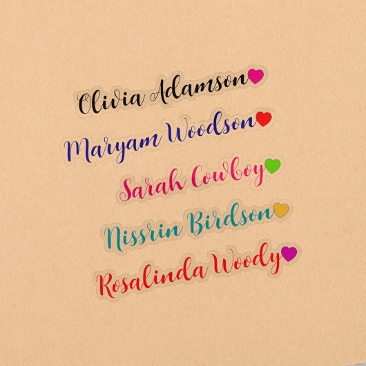 Transparante Lange / Achternaam Stickers met Hartj