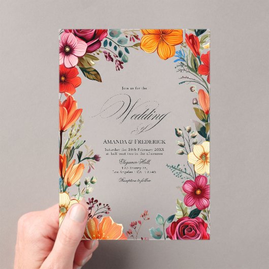 Transparante Levendige Bloemen Mexicaanse Fiesta H Acryl Uitnodigingen (Insitu (Draagbaar))