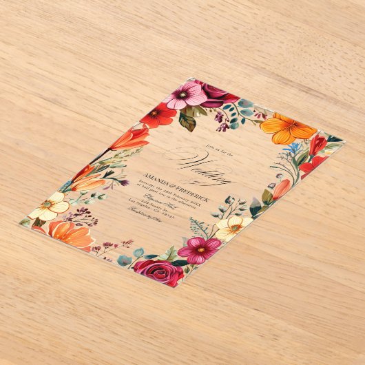 Transparante Levendige Bloemen Mexicaanse Fiesta H Acryl Uitnodigingen (Laagn)