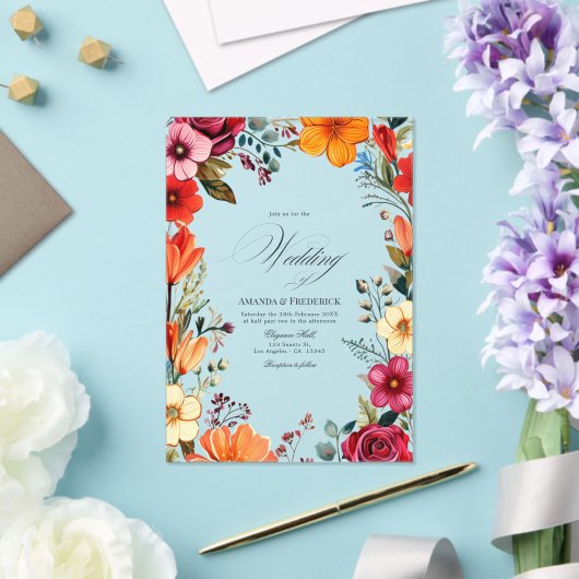 Transparante Levendige Bloemen Mexicaanse Fiesta H Acryl Uitnodigingen (Insitu (Huwelijk))