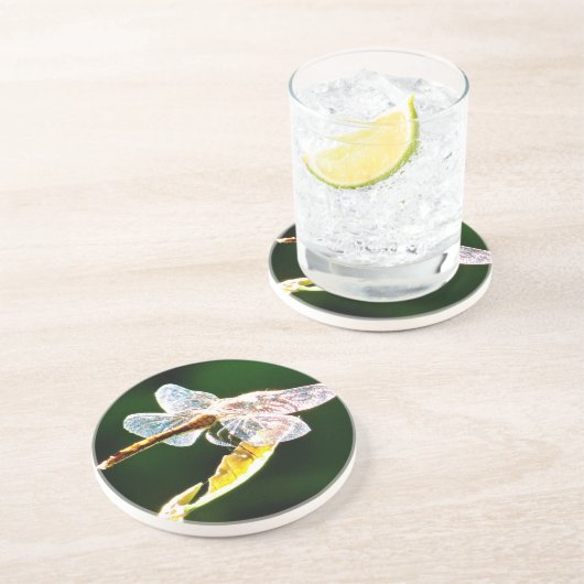 Transparante libellen zandsteen onderzetter (Zijkant)