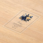 Transparante Marine Blauw en Goud Bloemen Huwelijk Acryl Uitnodigingen (Laagn)
