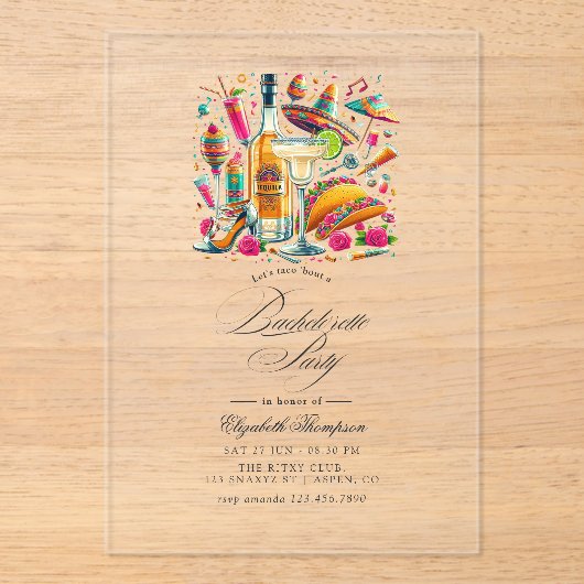 Transparante Mexicaanse Fiesta Bachelorette Party Acryl Uitnodigingen (Voorkant)