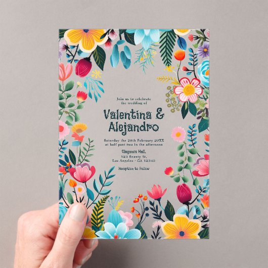 Transparante Mexicaanse Fiesta bloemen bruiloft Acryl Uitnodigingen (Insitu (Draagbaar))