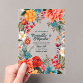 Transparante Mexicaanse Fiesta Floral Wedding Acryl Uitnodigingen (Insitu (Draagbaar))