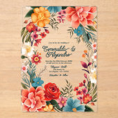 Transparante Mexicaanse Fiesta Floral Wedding Acryl Uitnodigingen (Voorkant)