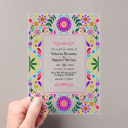Transparante Mexicaanse Fiesta Folk Art Wedding Acryl Uitnodigingen (Insitu (Draagbaar))