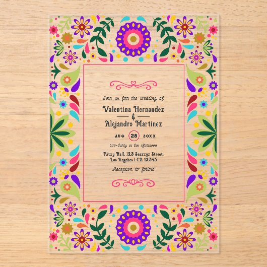 Transparante Mexicaanse Fiesta Folk Art Wedding Acryl Uitnodigingen (Voorkant)