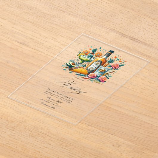 Transparante Mexicaanse Fiesta Tequila & Tacos bru Acryl Uitnodigingen (Laagn)