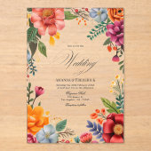 Transparante Mexicaanse Fiesta Vibrant Bloemen Huw Acryl Uitnodigingen (Voorkant)