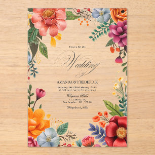 Transparante Mexicaanse Fiesta Vibrant Bloemen Huw Acryl Uitnodigingen