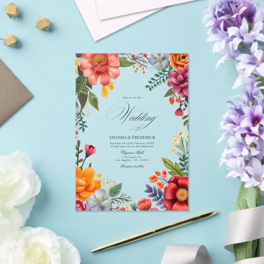 Transparante Mexicaanse Fiesta Vibrant Bloemen Huw Acryl Uitnodigingen (Insitu (Huwelijk))