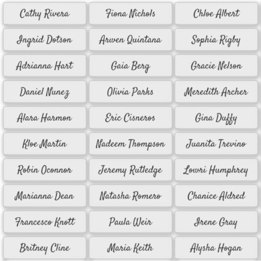 Transparante moderne scriptgastennamen sticker (Voorkant)