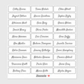 Transparante moderne scriptgastennamen sticker (Vel)