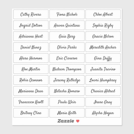 Transparante moderne scriptgastennamen sticker (Vel)