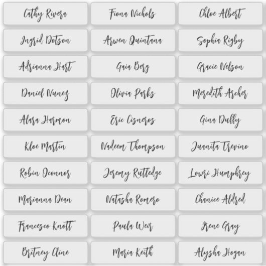 Transparante moderne scriptgastennamen sticker (Voorkant)