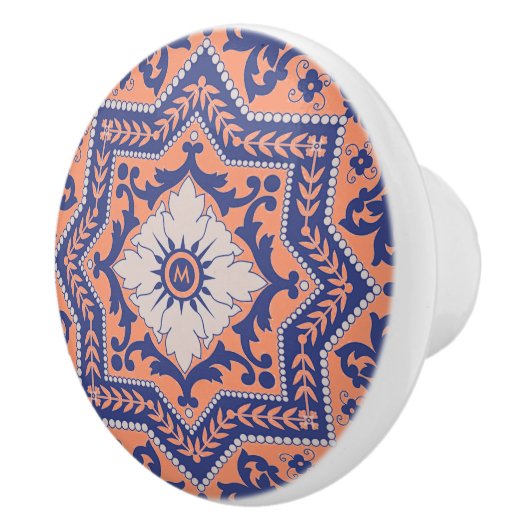Transparante monogram Azulejo Style Ceramic Knob. Keramische Knop (Rechts)