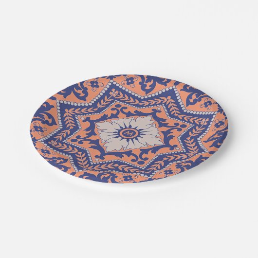 Transparante Monogram Azulejo Style Paper Bord (Gekanteld)