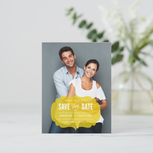 Transparante mosterd Etiket | Briefkaart Datum ops (Staand voorkant)