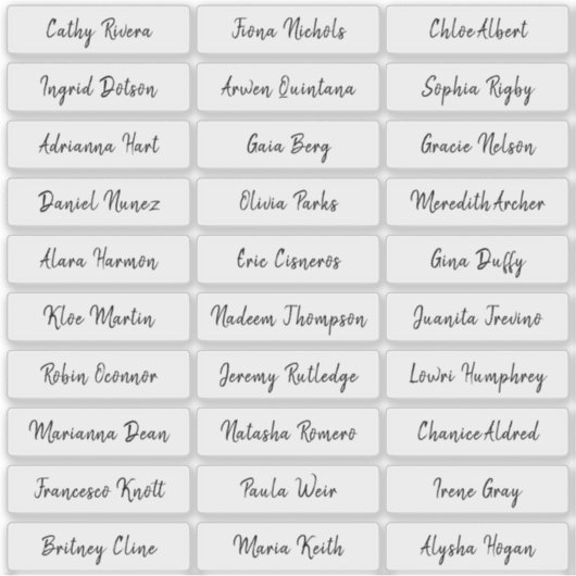 Transparante namen van borstelscript sticker (Voorkant)