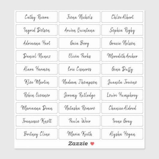 Transparante namen van borstelscript sticker (Vel)