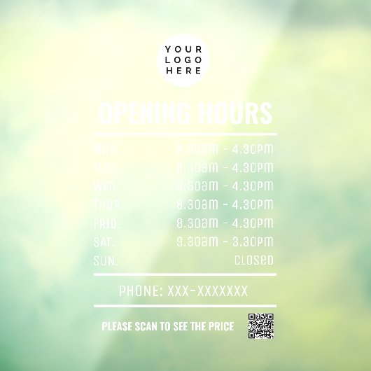 Transparante openingstijden met QR-code Raamsticker (Vel 3)